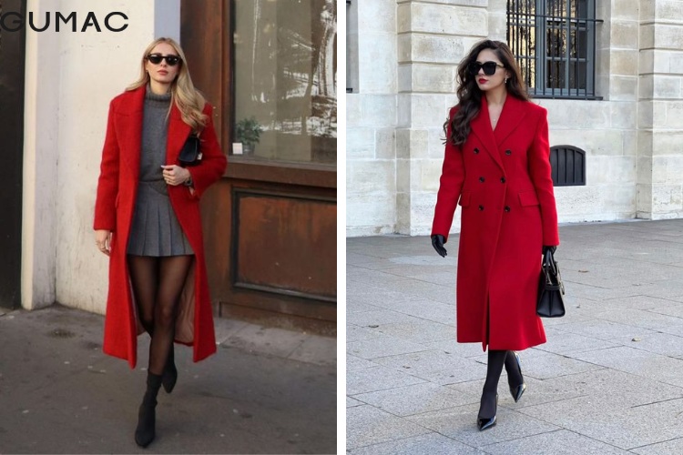 Kết hợp cùng áo khoác dạ đỏ